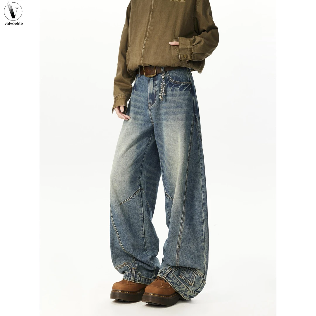 VALVOELITE潮牌牛仔裤男秋季新款宽松直筒裤美式阔腿重工长裤