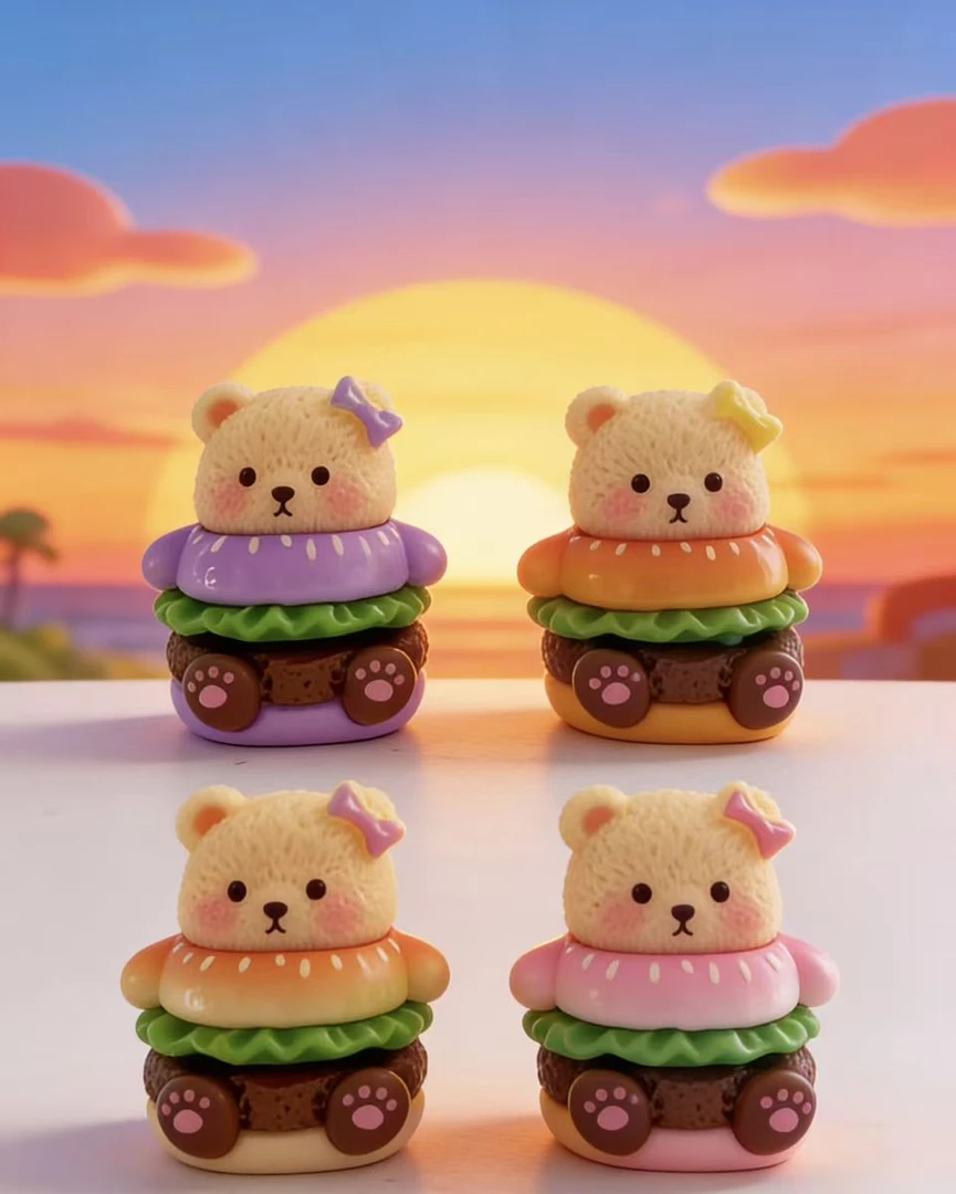 【吴李取闹定制小熊汉堡公仔】食玩树脂可爱手机配件装饰卡通创意