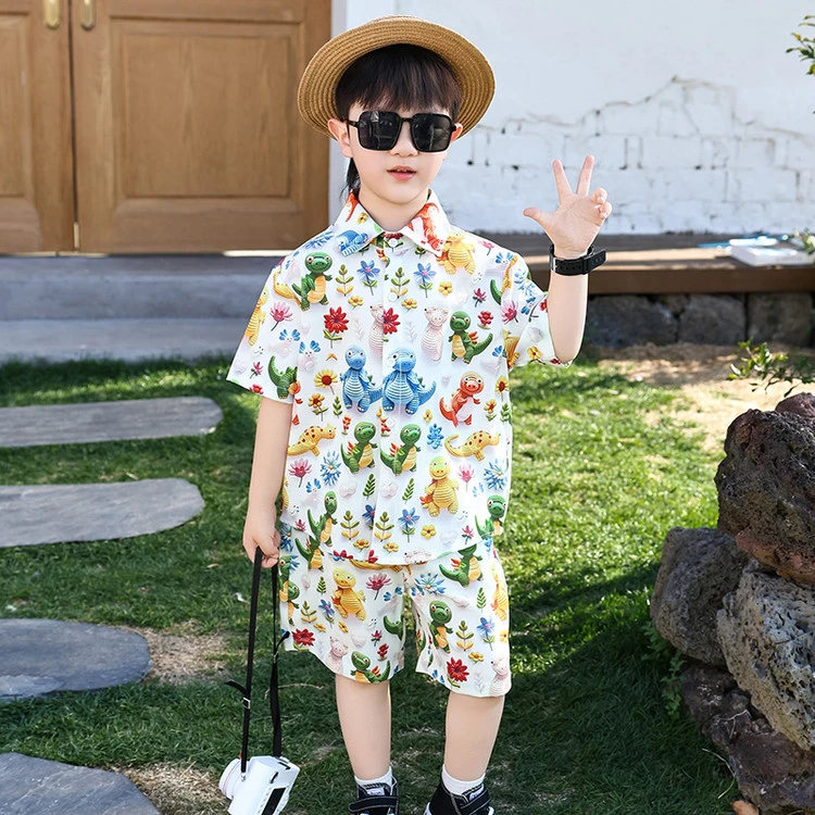 男童夏季套装2025新款儿童装短袖夏款痞帅气男宝宝夏季衬衫套装