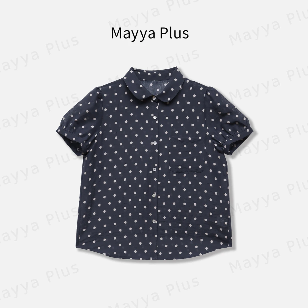 【蓝调波点】Mayya Plus麦芽定制气质显瘦欧若风梭织上衣32526253