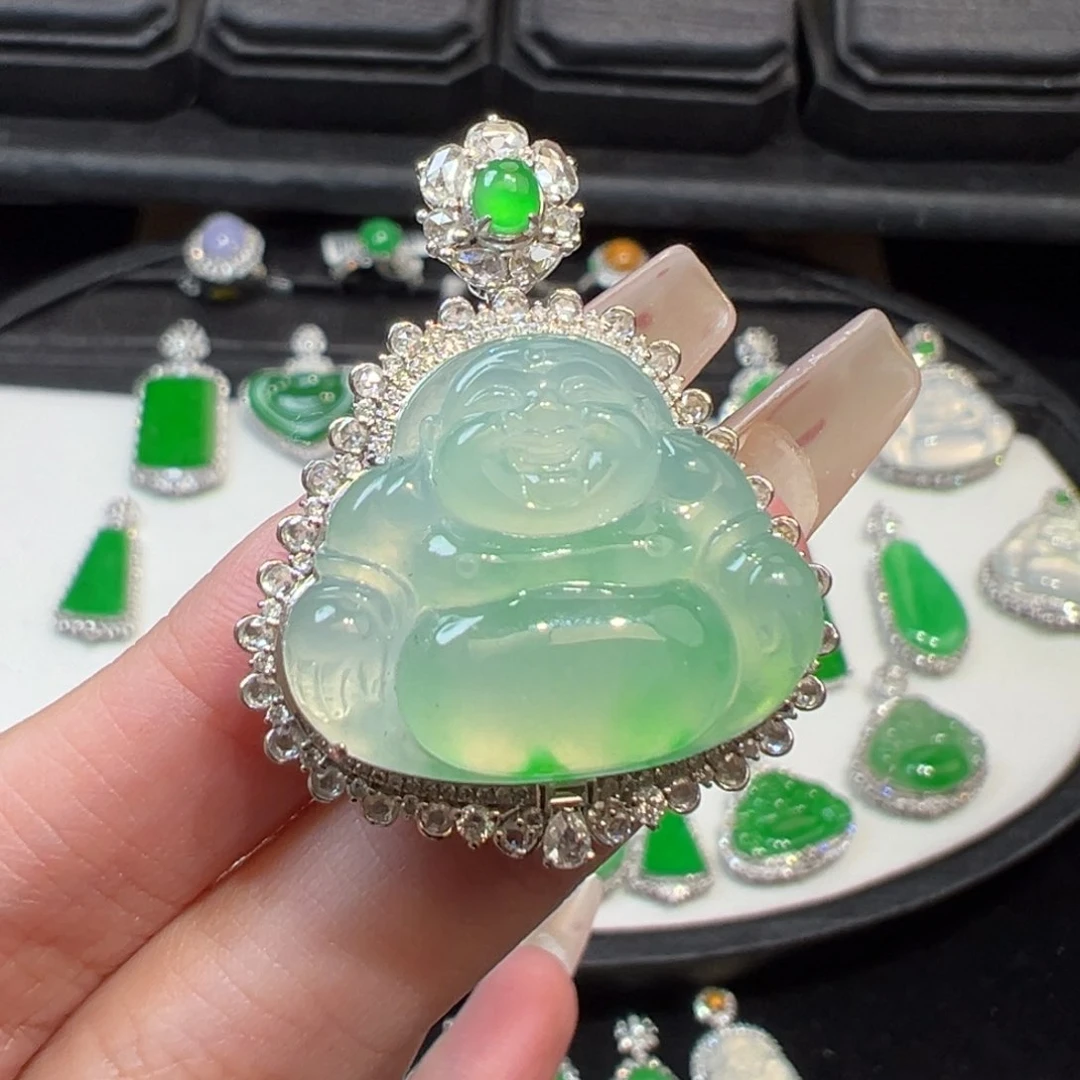 翡翠颈饰18K金镶嵌佛公收货48小时鉴赏期