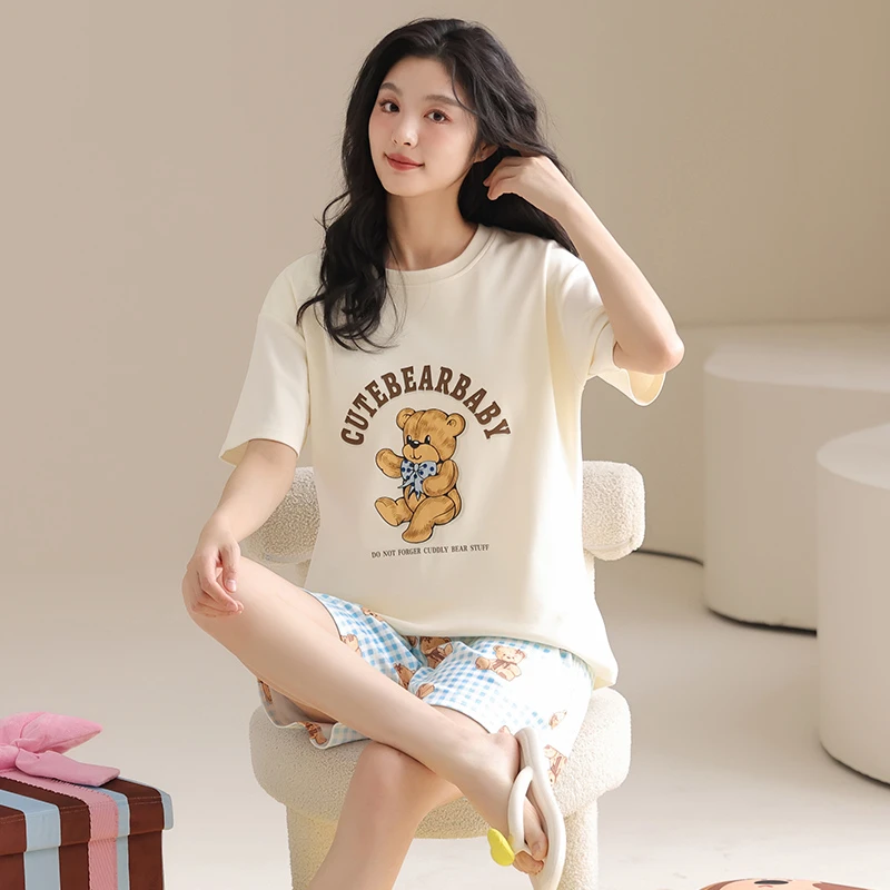 100%纯棉睡衣女士春夏短袖短裤卡通宽松2025新款可外穿套装家居服
