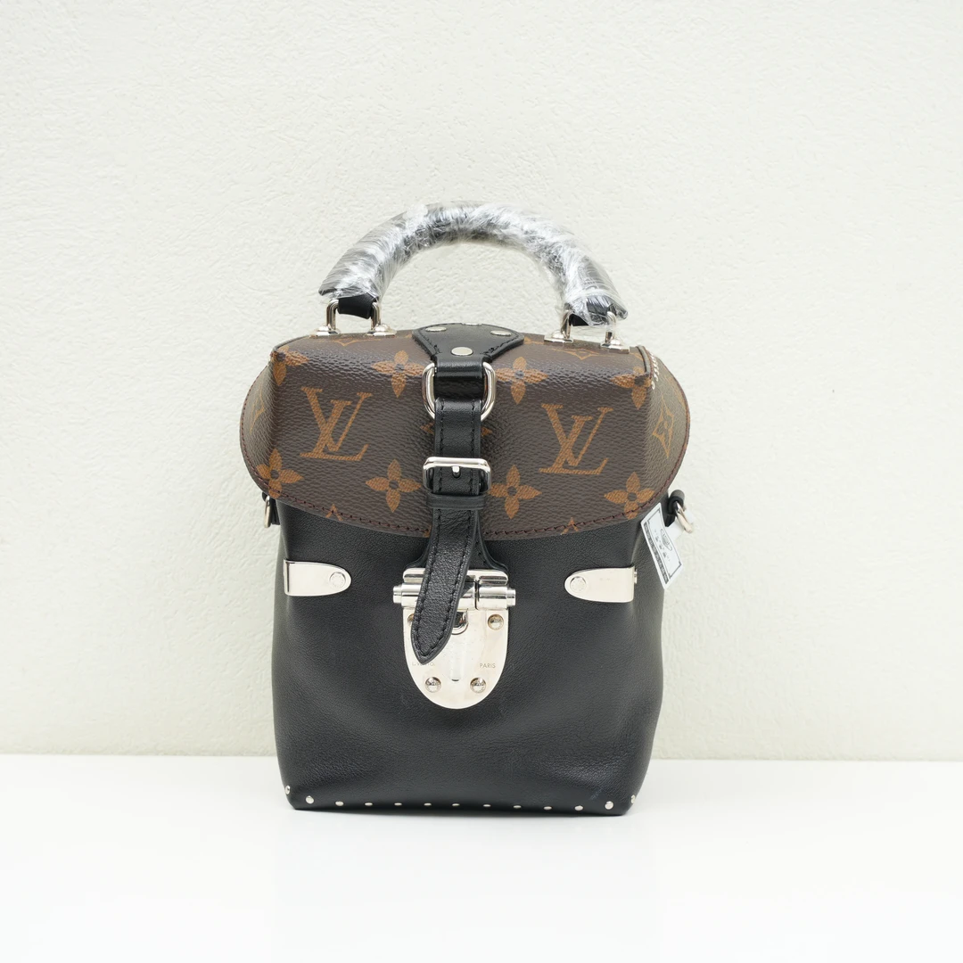 95新 LV lv黑色拼老花秀款牛奶盒子手提斜挎包