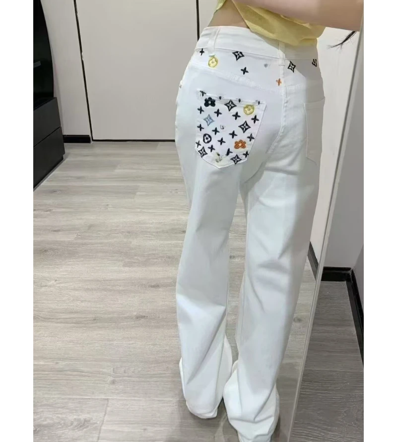 【宠粉专属】G原版新款彩色刺绣直筒牛仔拖地裤80832