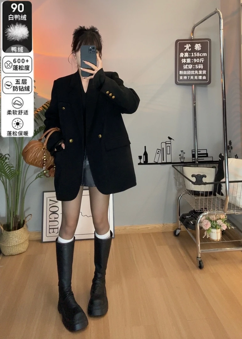 【尤希】90白鸭绒羽绒服西装外套复古欧棉绒韩版冬季保暖