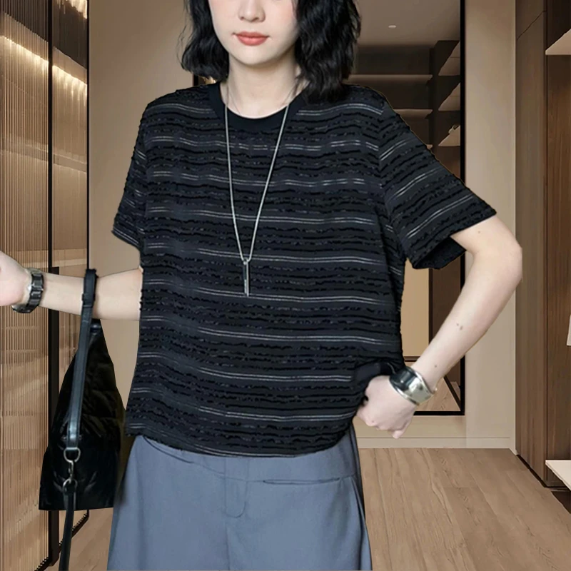 网红洋气炸街女装短袖t恤女2025新款爆款时尚潮牌胖mm大码女上衣