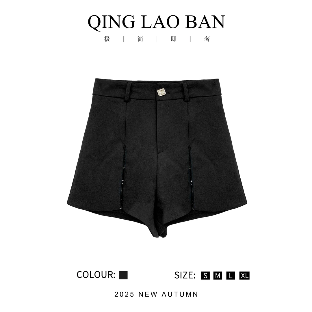 晴老板2025春季新款设计感亮片短裤遮胯显瘦短裤女Q1022