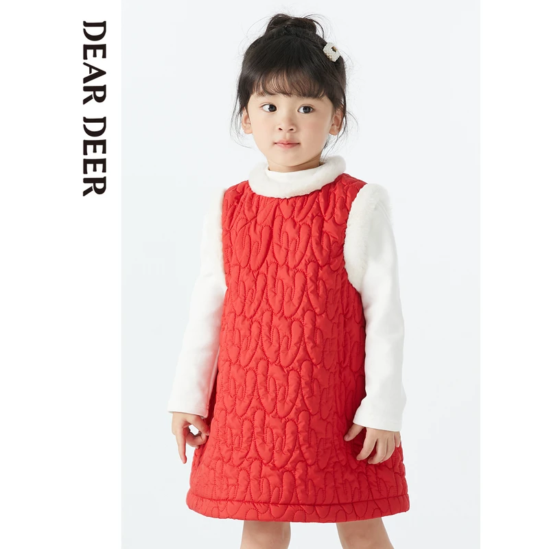 【直播清】迪迪鹿女小童冬季夹棉加厚红色连衣裙C223421506