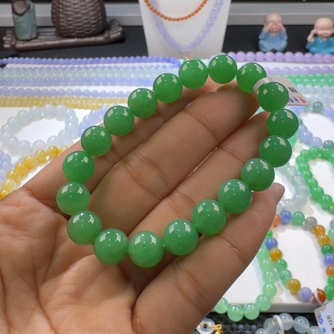翡翠手链未镶嵌冰润阳绿卡10超值推荐！