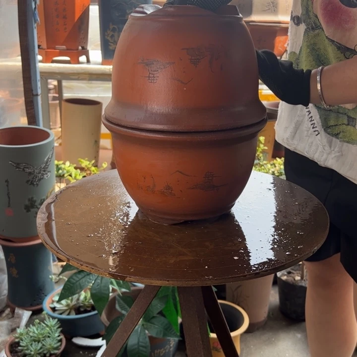 宜兴紫砂花盆25+25紫气东来
