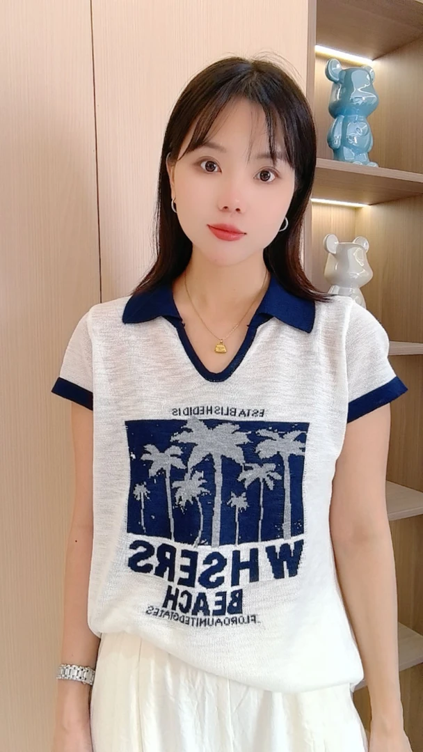 Y001-Y999（嘉嘉）2025年夏季新款短袖针织衫时尚百搭女装气质显瘦
