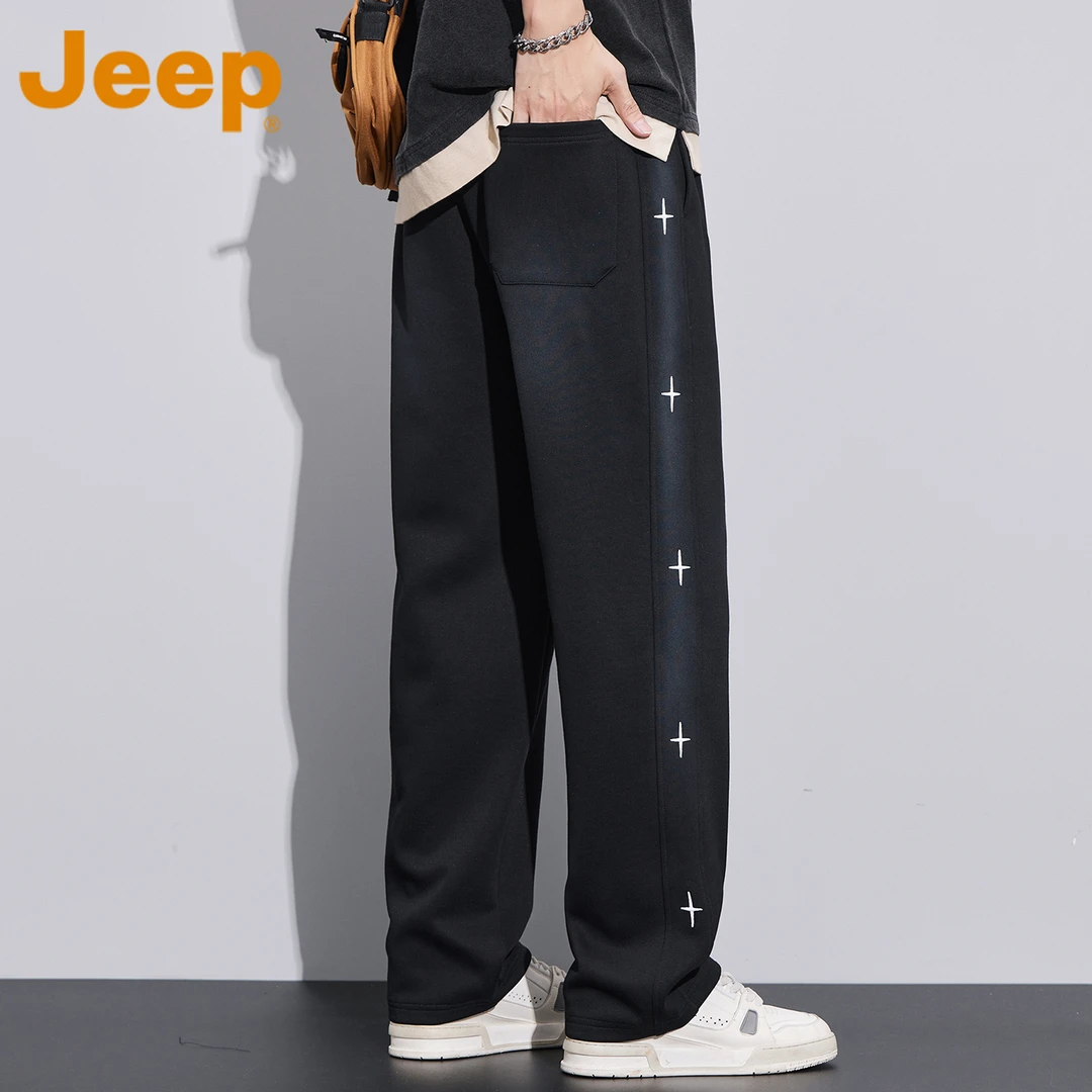 JEEP吉普高端刺绣运动卫裤男士春秋2025新款宽松休闲直筒裤子男款