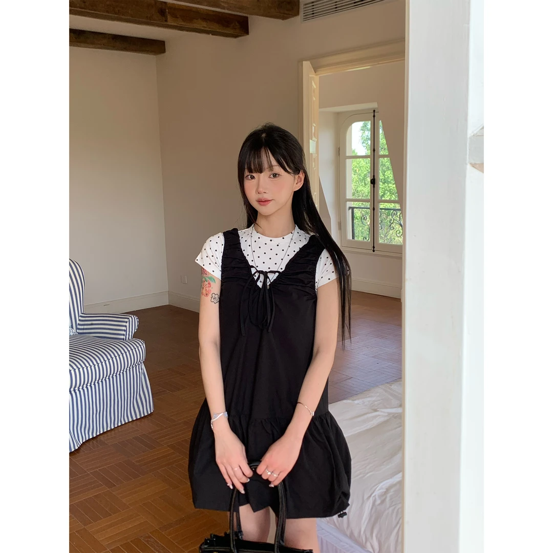 ANA【flower】韩国设计师品牌 梨形宝藏蝴蝶结系带蓬蓬下摆连衣裙