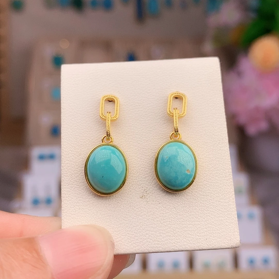 银S925镶嵌绿松石耳饰