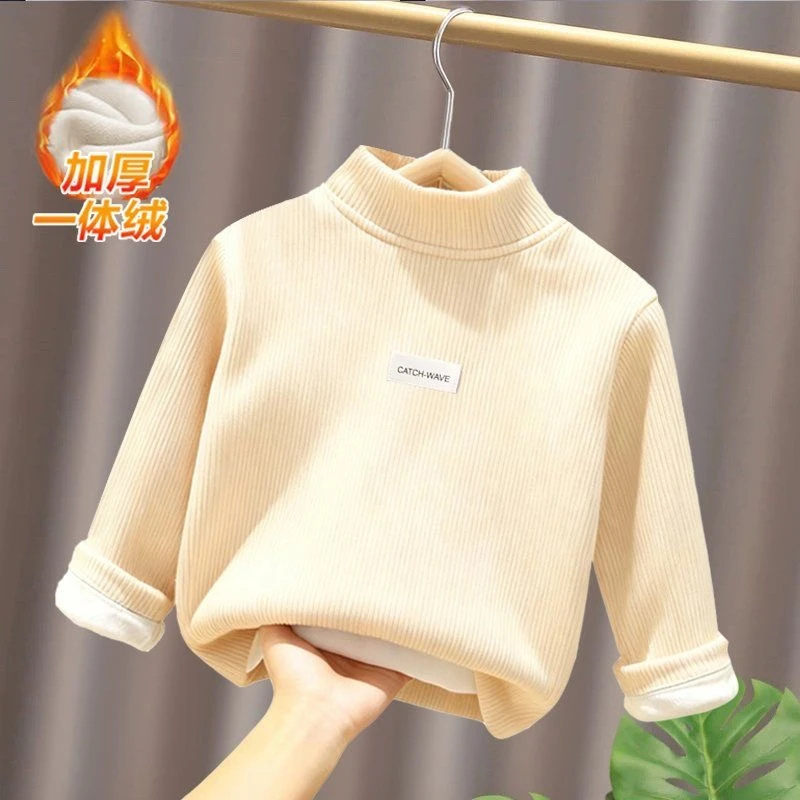 中大童半高领打底衫秋冬加厚内搭长袖T恤男女童宝宝德绒保暖上衣