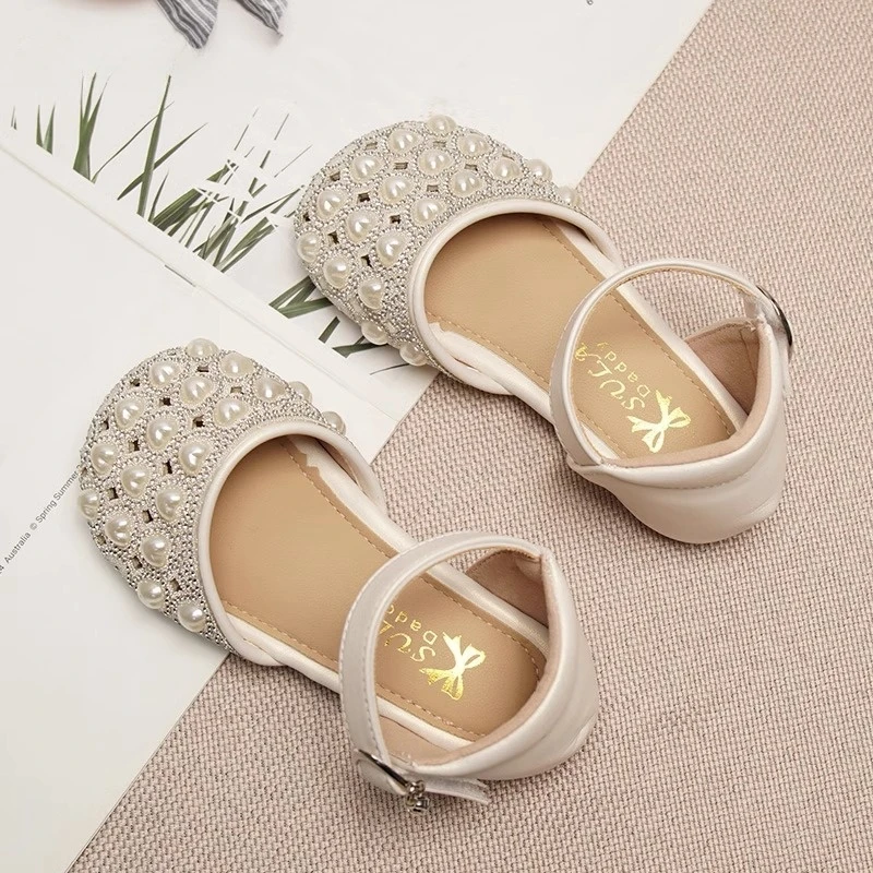 gb/好孩子女童包头凉鞋2025年夏季新款珍珠软底防滑镂空公主凉鞋