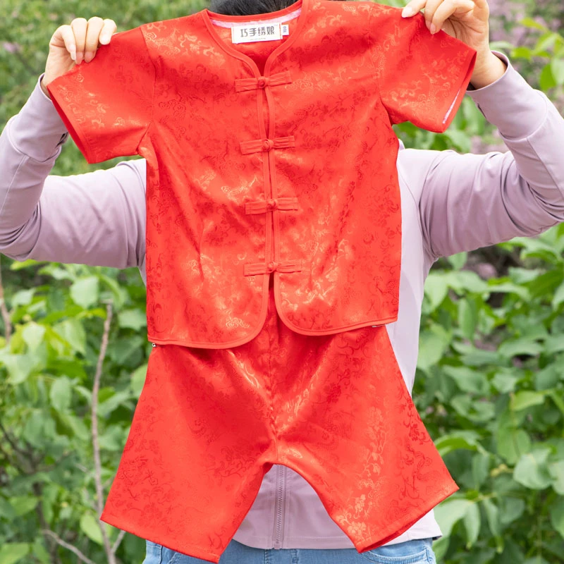 中国风单排扣复古男夏季表演服汉服套装薄款民族风纯色唐装