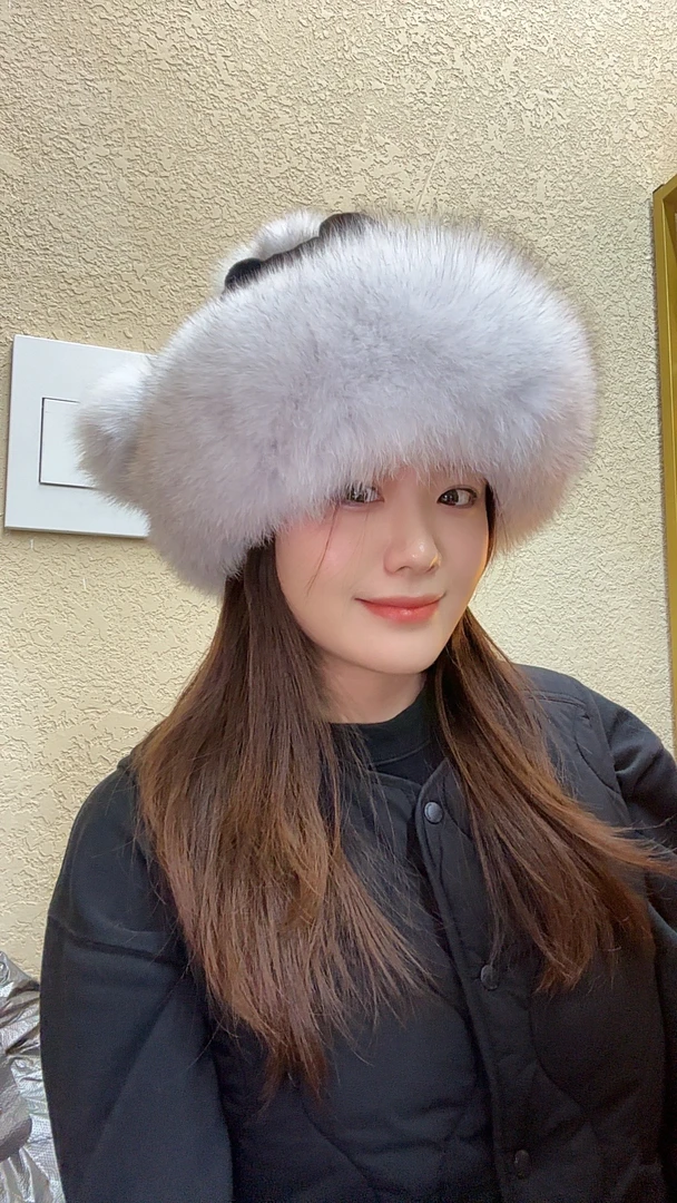 真毛狐狸毛配兔毛毛毛公主帽带球