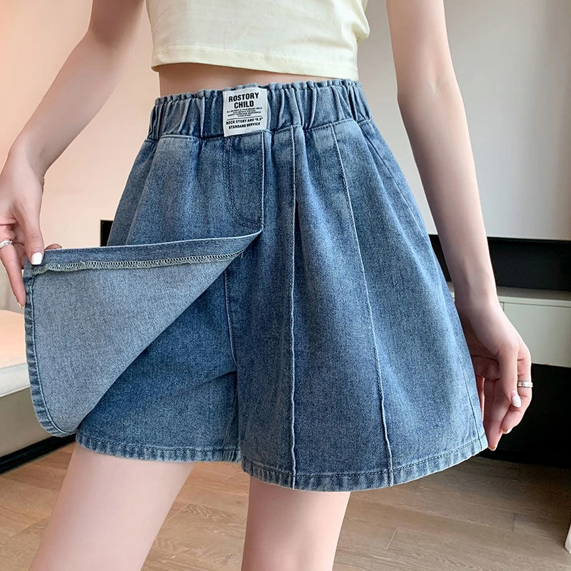 大码夏天高腰夏季裙裤女士高腰浅蓝色短裤薄款百搭时髦小姨风