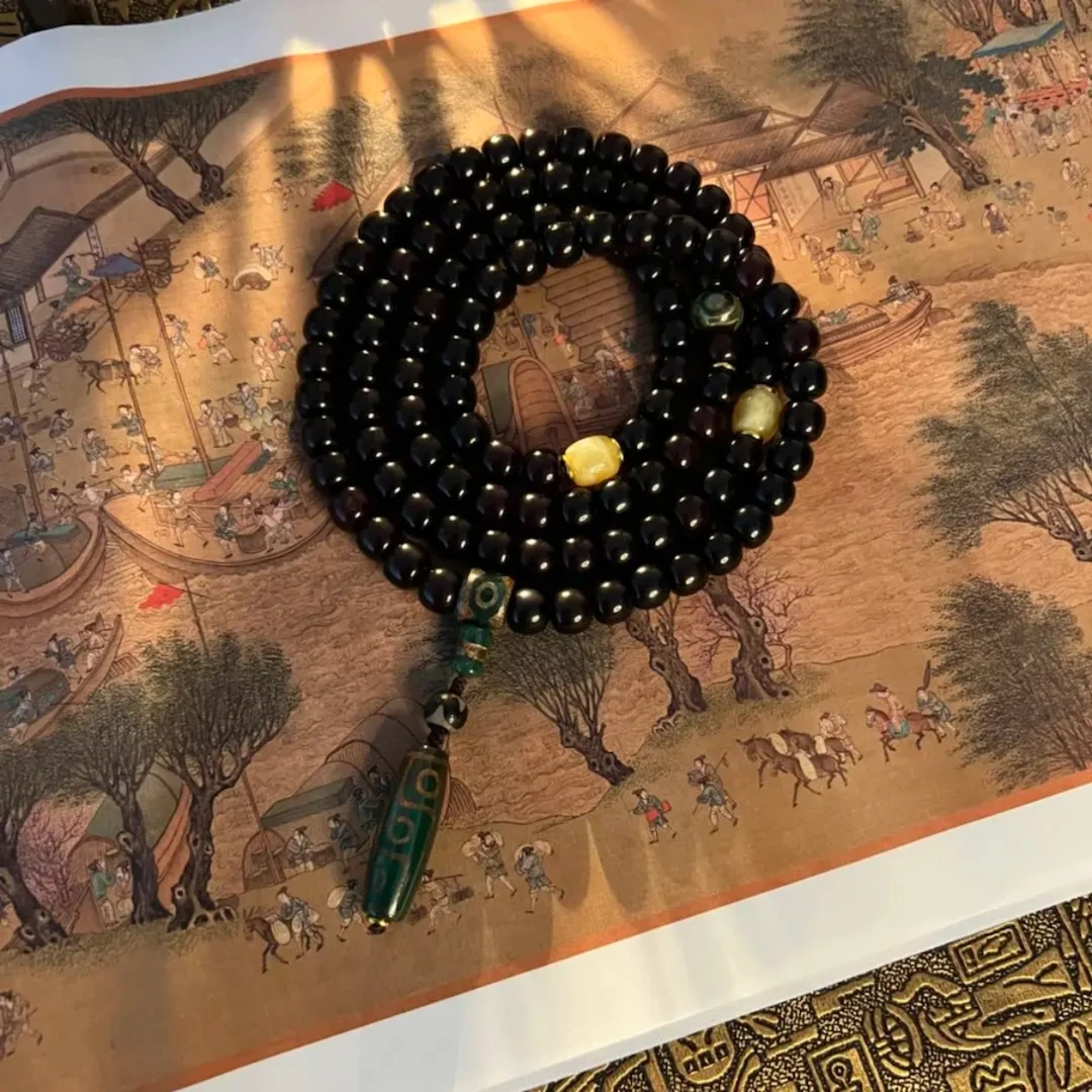 黑金菩提根手串108颗算盘珠多圈绕指柔男女文玩盘串手链