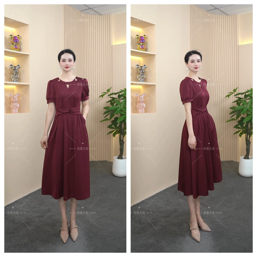 2025夏季新款气质修身减龄时尚长裙显瘦时尚洋气百搭连衣裙DY5025