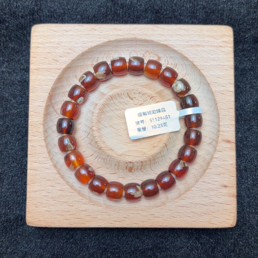 琥珀未镶嵌珠宝奇石9mm橘蜜奶油白根飘花直切单圈