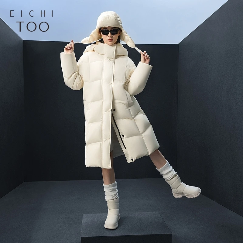 爱居兔中长款连帽羽绒服简约廓形时尚羽绒外套EWRAJ4P071A