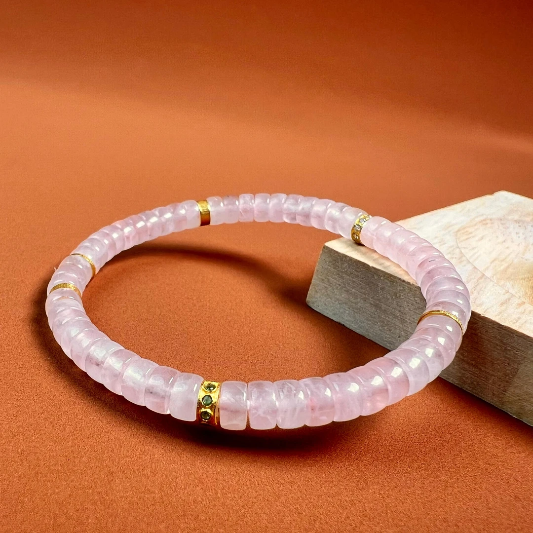 18K金马粉水晶直切手串 珠径5-5.5mm 手围15cm k金约1.1g