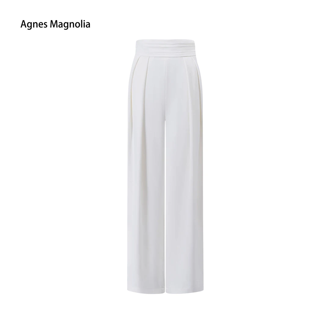AgnesMagnolia 【时髦摩登】腰部压褶显瘦显高直筒阔腿裤