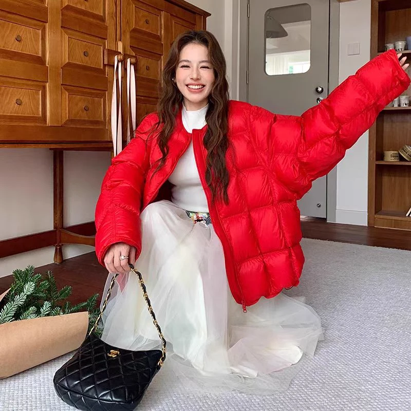 冬季新款网红泡芙款圆领短中长羽绒服女短6828款