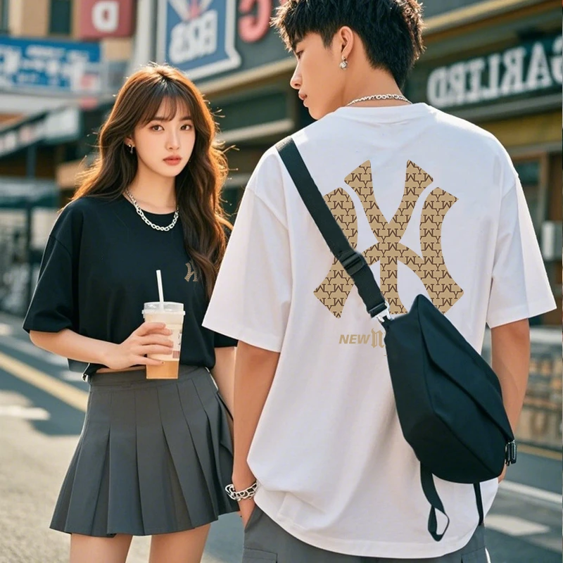 国潮印花t恤男士运动休闲半袖宽松夏季圆领情侣纯棉短袖打底T恤