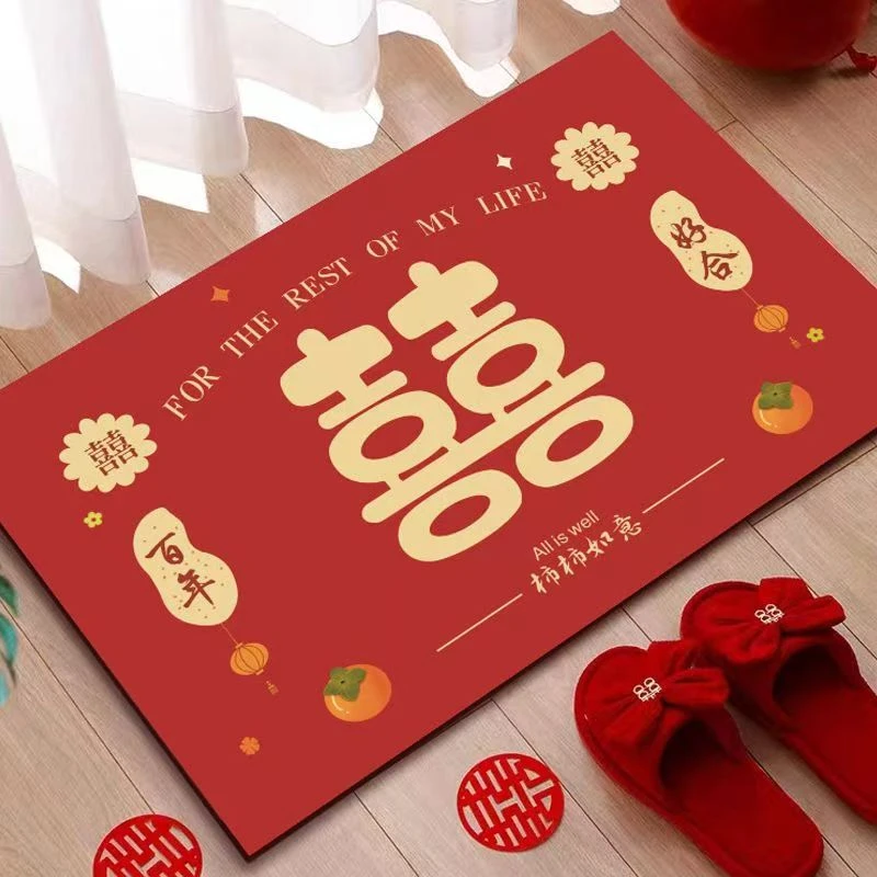 结婚喜庆硅藻泥地垫入户门垫防滑吸水脚垫中式玄关婚房婚庆耐脏垫