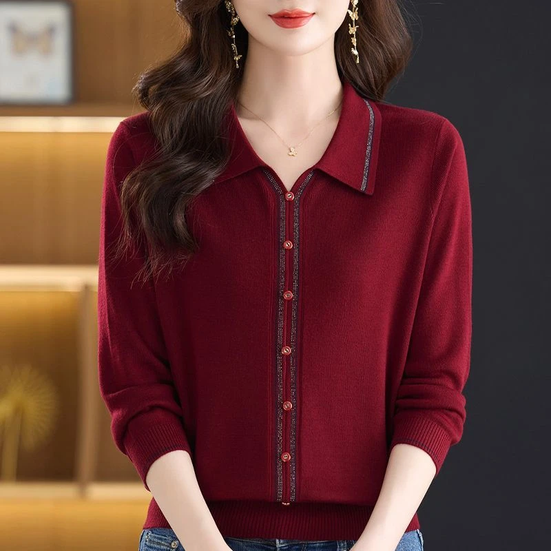 时尚妈妈秋季新款针织毛衣打底衫女中老年洋气宽松套头针织T恤薄