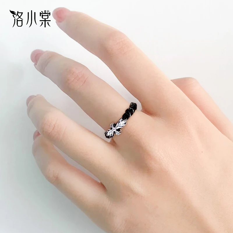 925银戒指 洛小棠【墨影】原创复古手作小众设计925银手工戒指