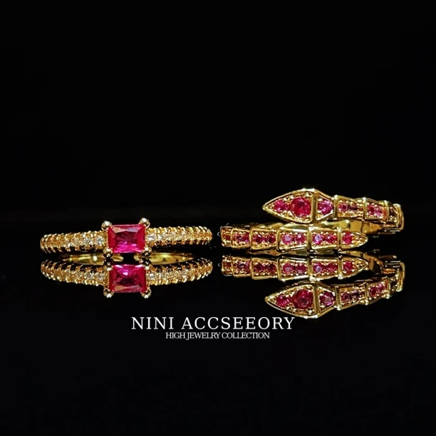 『红运灵蛇』潮奢嘻哈辣妹玫红甜酷时尚开口食指圈戒指