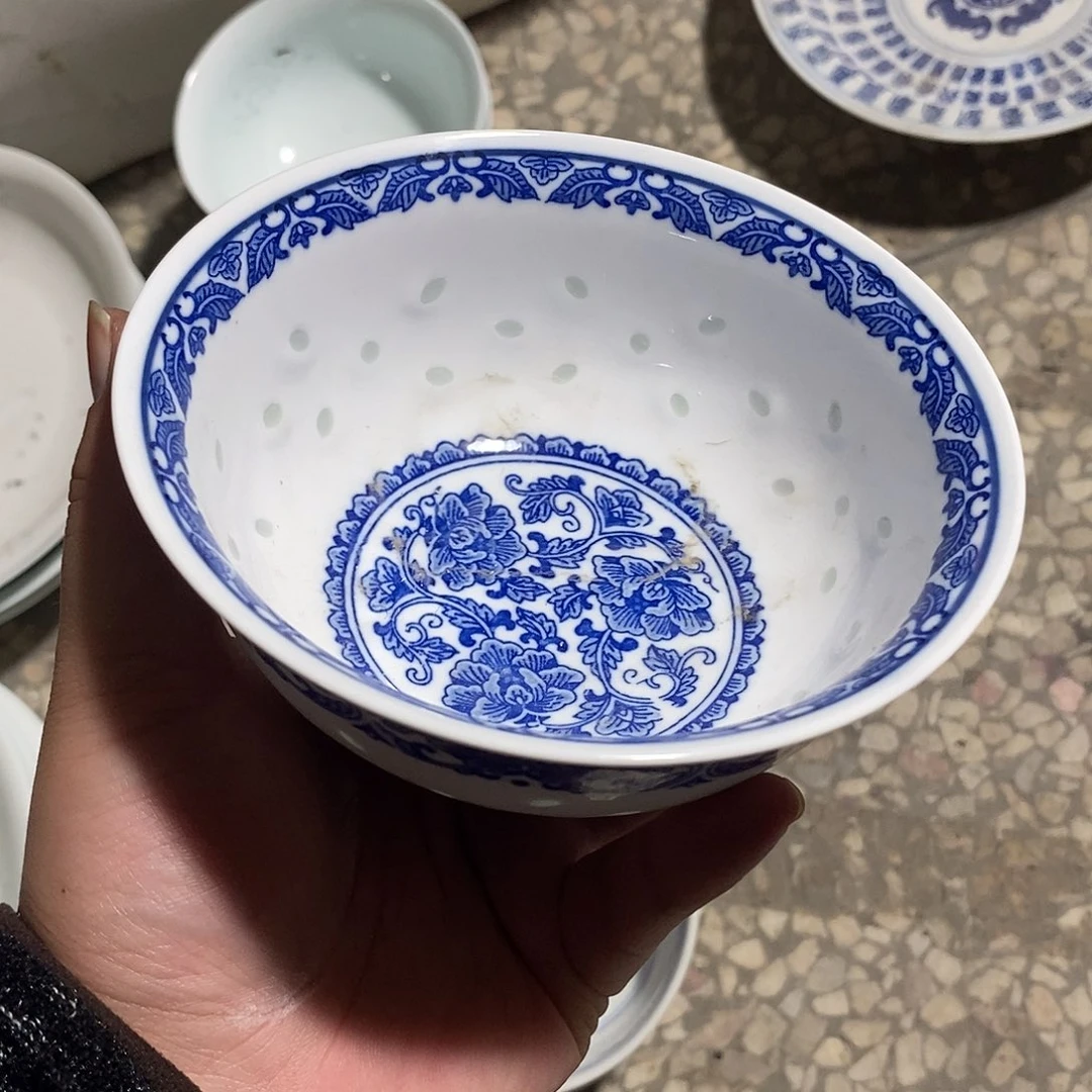 陶摆件5.5寸高温玲珑瓷碗2支