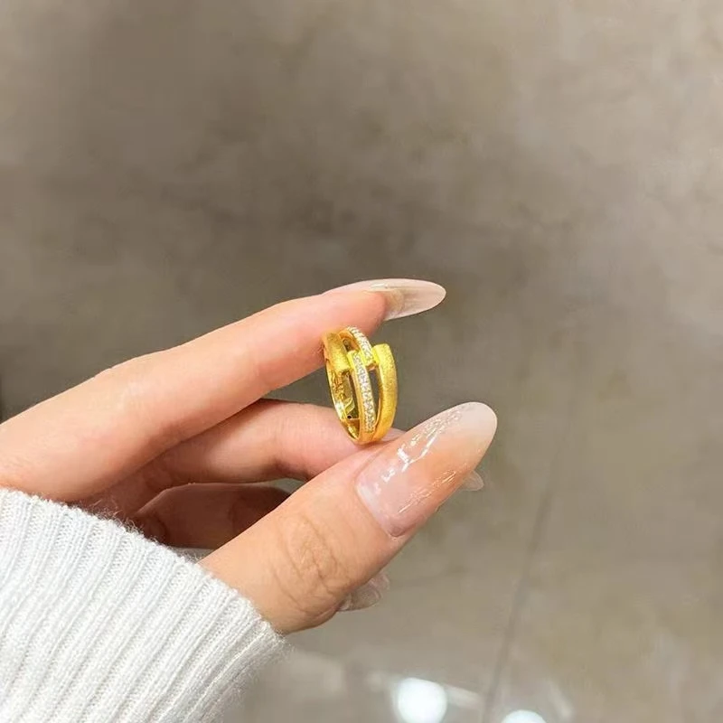 铜合金合成锆石戒指 SQ思岐新中式-点锆拉丝双圈交叉戒指5533