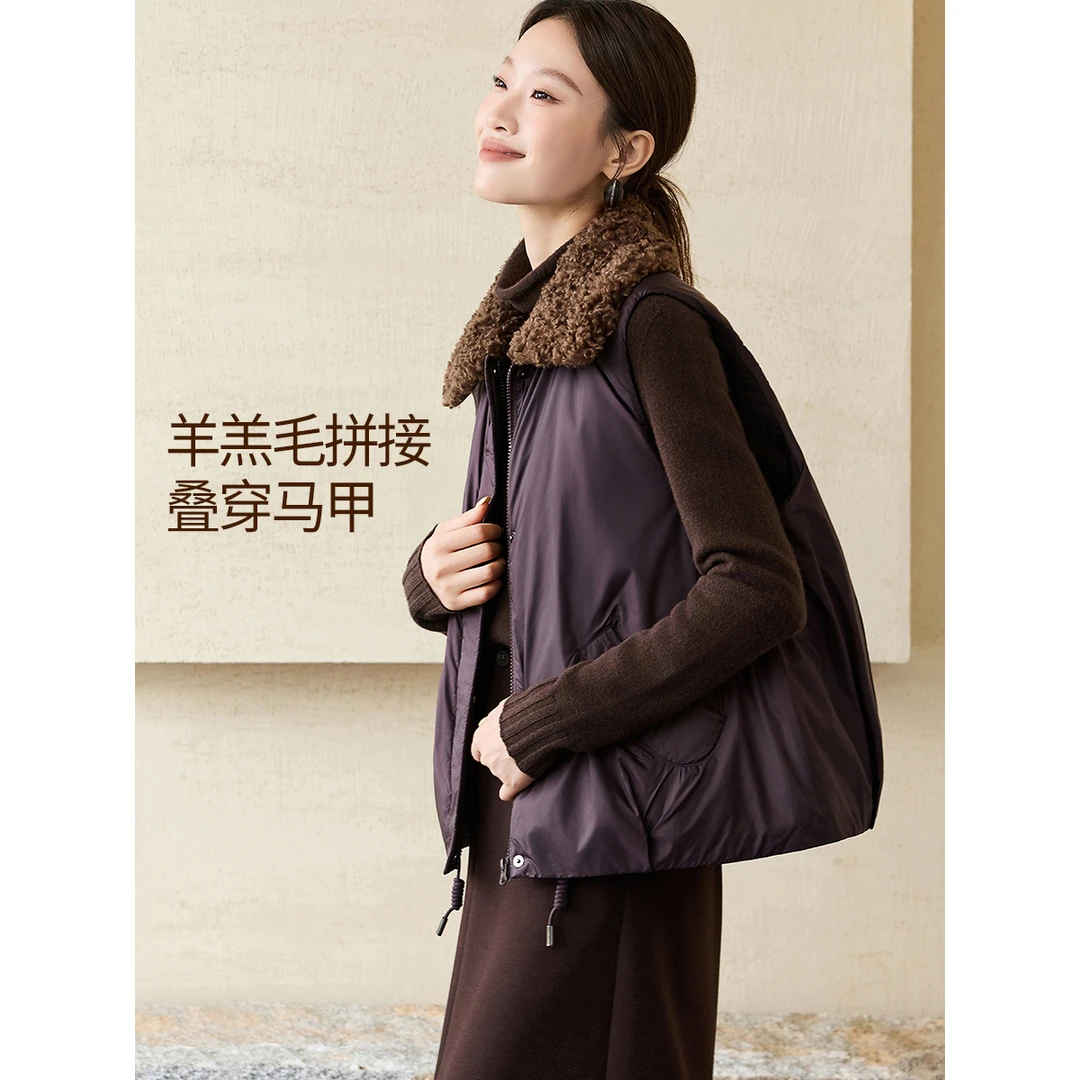 沫晗依美2025冬季新款休闲拼接棒球式棉马甲8305