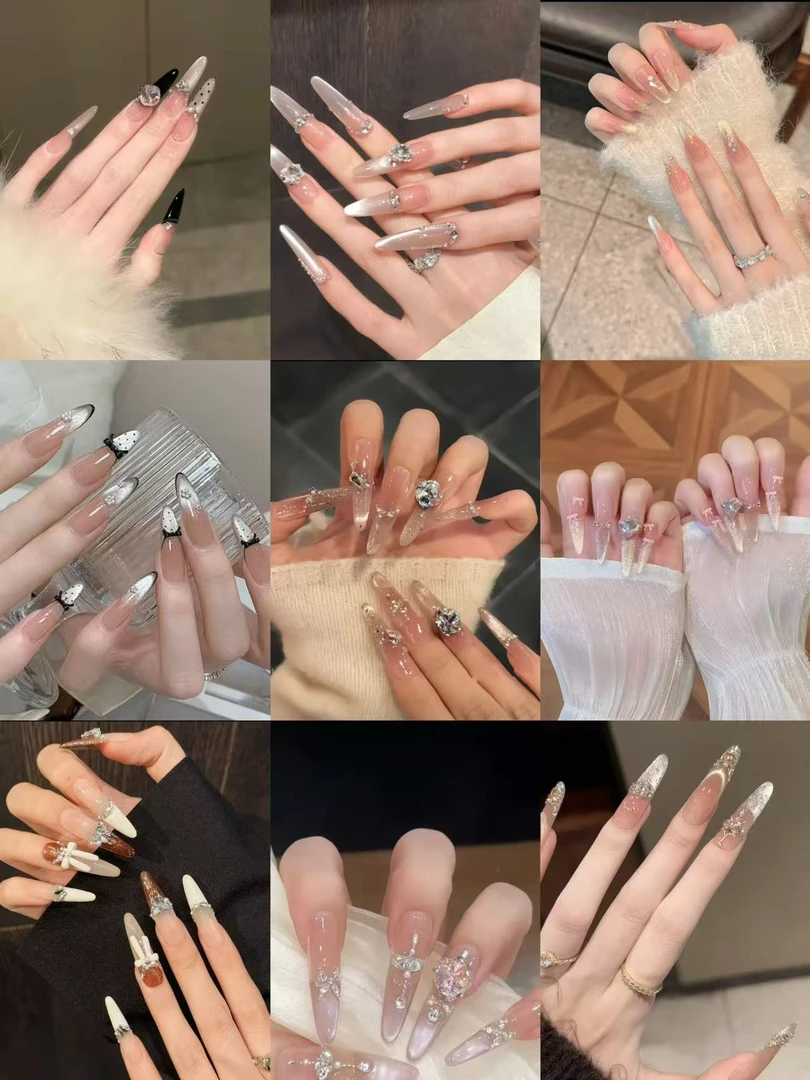 纯手工高级穿戴美甲带钻猫眼款式