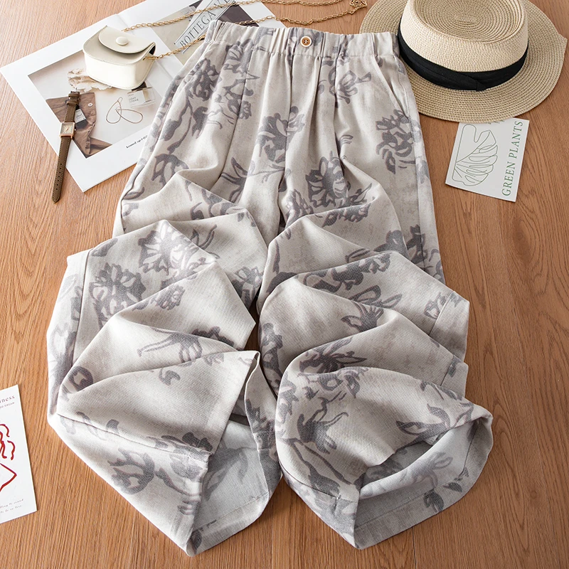 2025夏季棉麻百搭垂感阔腿裤女时尚薄款高腰宽松显瘦休闲裤