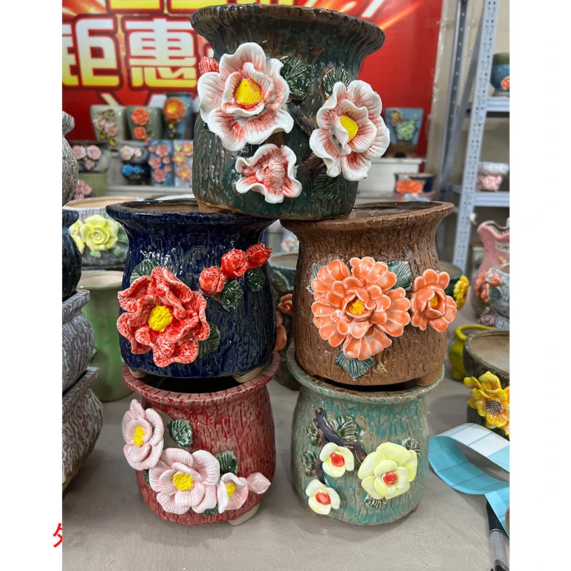 钱袋子手工捏花粗颗粒多肉花盆