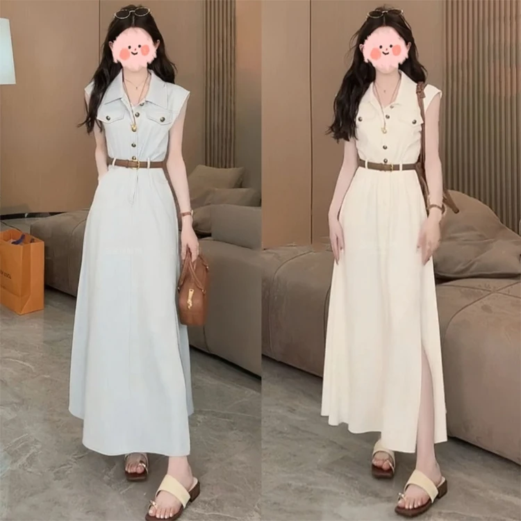 干金清冷感贵系衣服女装洋气时髦气质夏季修身显瘦无袖长款连衣裙
