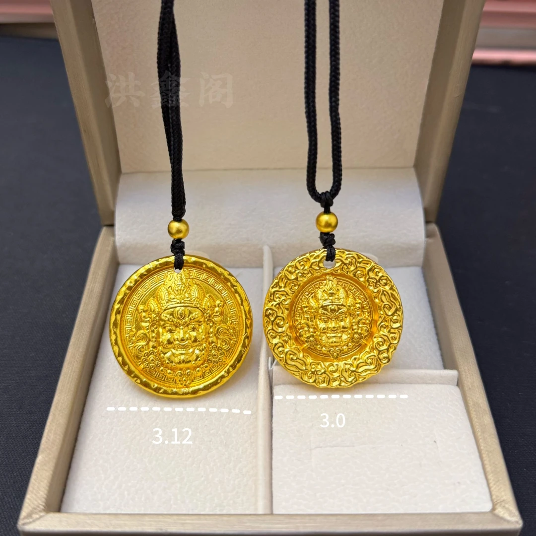 合金吊坠 黄财神锤纹包边手工时来运转重磅时尚金色精美实心项链