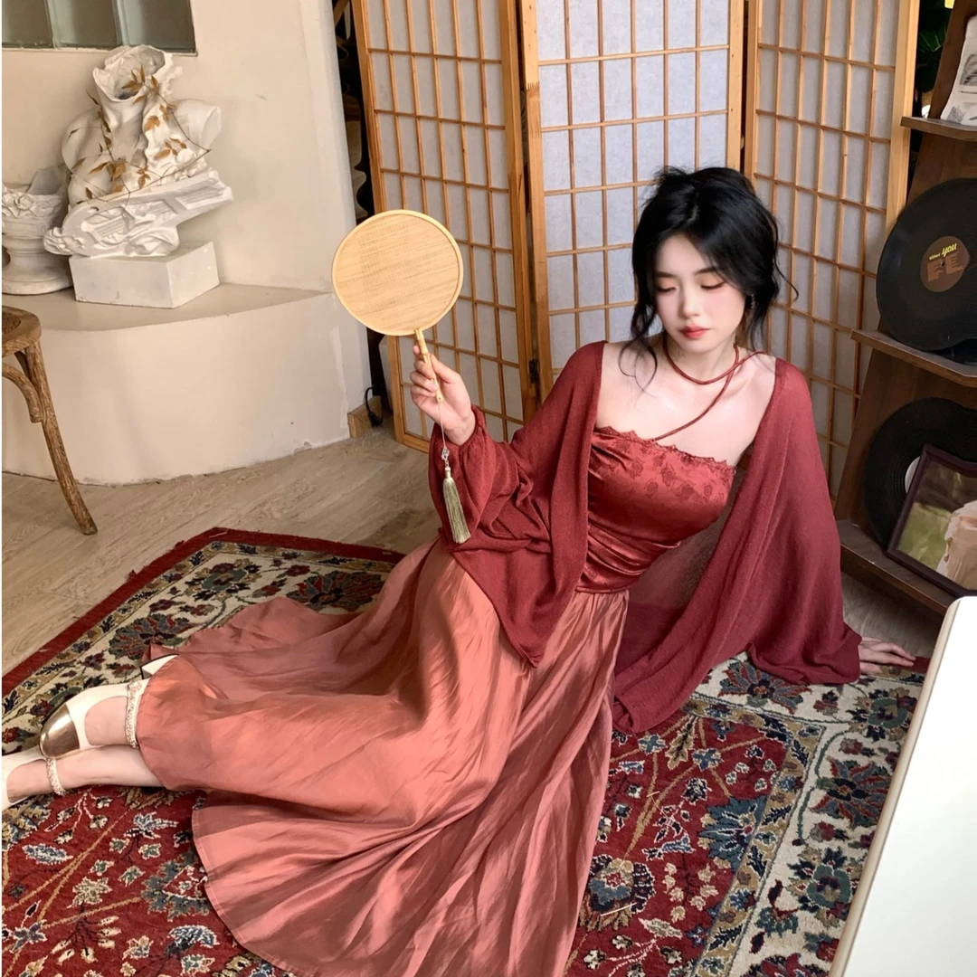 Blovelan绮罗香 新中式提花暗纹抹胸气质半裙慵懒两件套