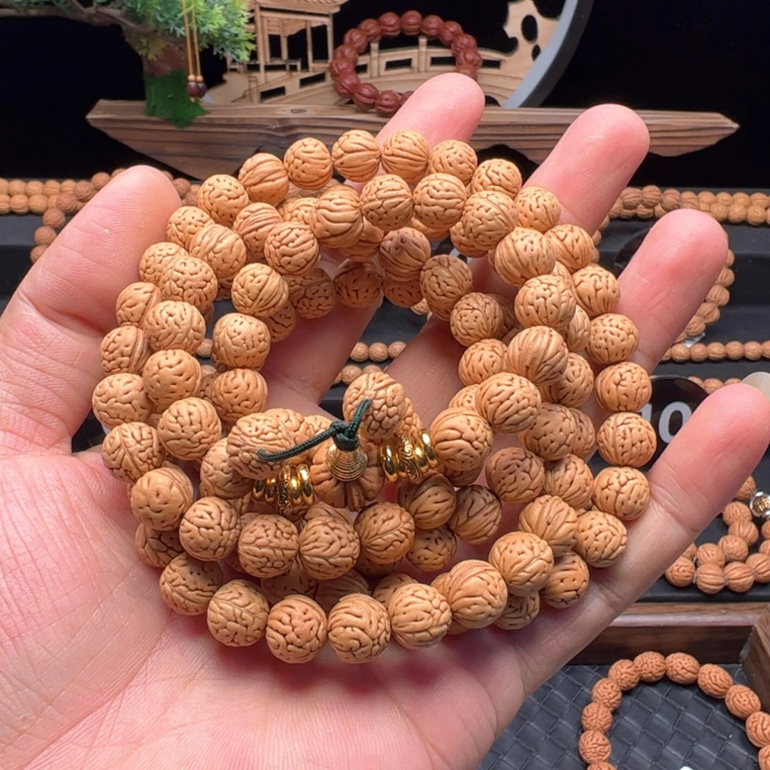 昱***文玩核桃手串精品野生桃核脖挂大肠纹108+8备籽