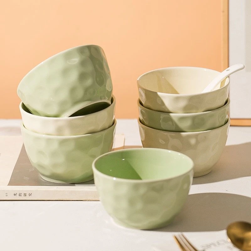 【粉丝专享10个装】石纹饭碗家用釉下彩简约奶油风陶瓷碗组合米饭碗