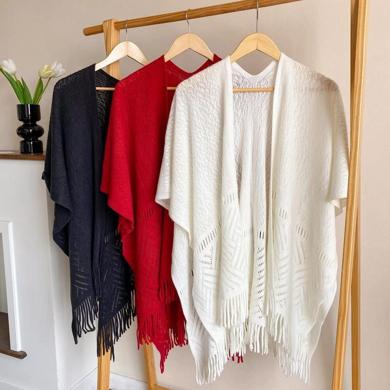 时尚针织披肩搭配旗袍开衫清新文艺韩版镂空流苏百搭针织外披开衫