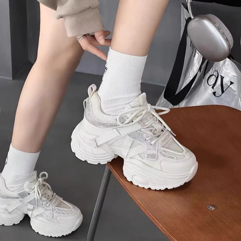 C5230   米色  夏季时尚圆头系带休闲运动鞋女士老爹鞋