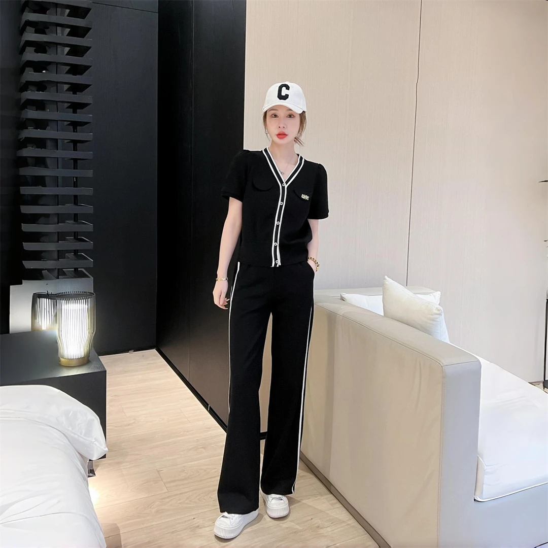 2025夏季短袖休闲运动气质套装洋气减龄宽松显瘦百搭长裤两件套女