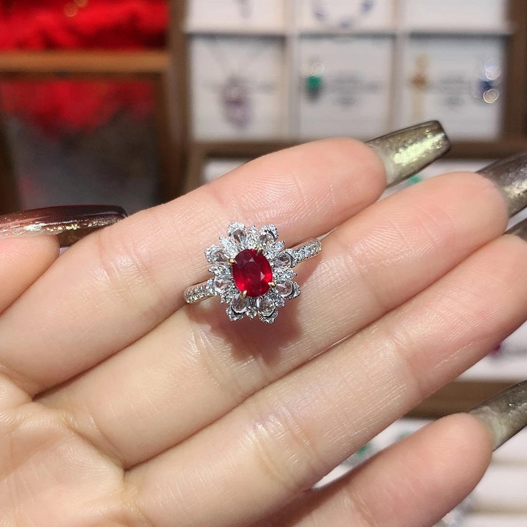 戒指红宝石18K金镶嵌1.02ct/天然宝石/七天无理由